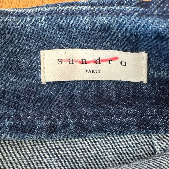 Sandro Paris Size 1 Small Denim Skirt With Metallic Details Blue Back Zip - Picture 5 of 10